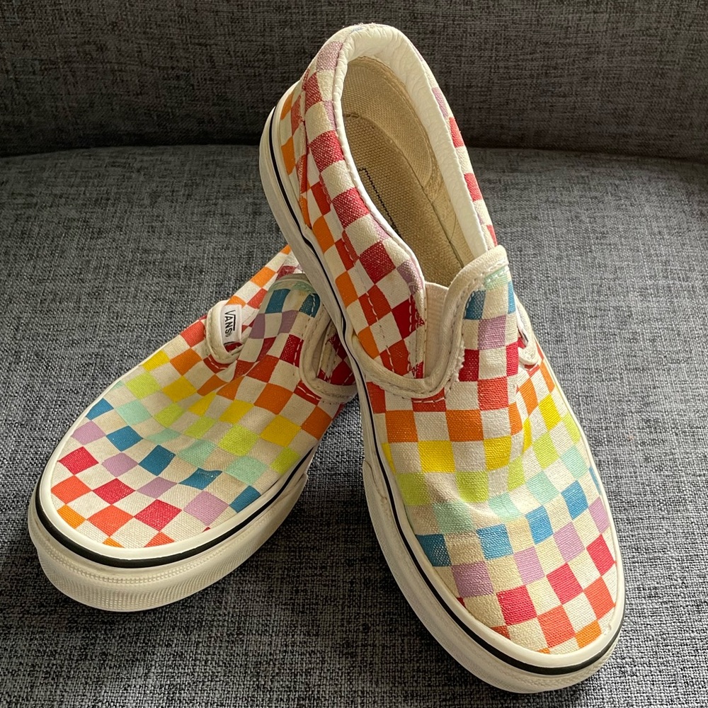 Vans Classic Slip on Rainbow Checkered Shoes